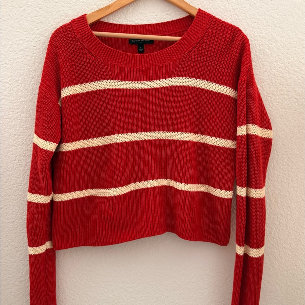 Banana Republic Orange and Cream Striped Crop Sweater